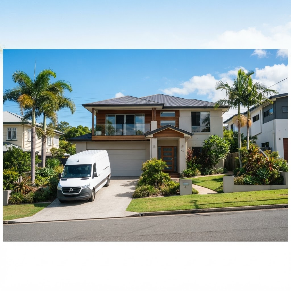 Appliance repair service van outside a home in Ashgrove
